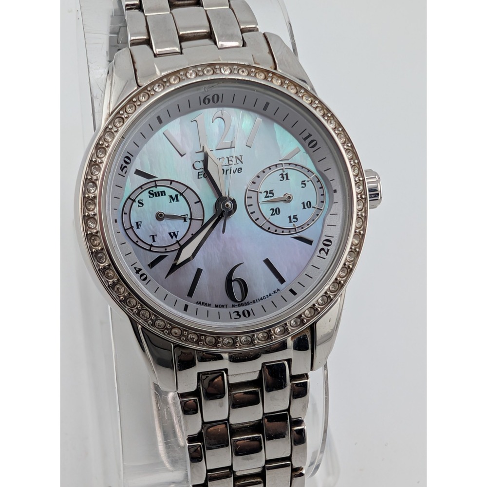 Citizen Silhouette Eco-Drive Women's Watch MOP Dial Crystals 7" Band- Working